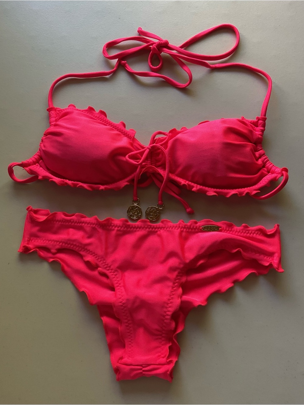 Luli Fama Cosita Buena Wavy Funnel Cheeky Bikini Set in Bombshell Red, Size XS